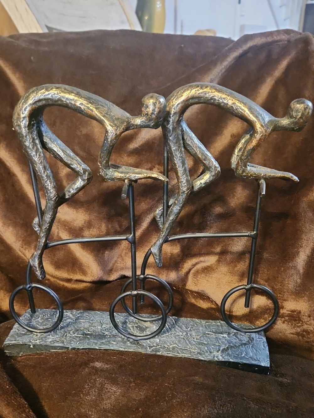 Bronze-Tone Cyclists Racing Sculpture - Home Art Accent